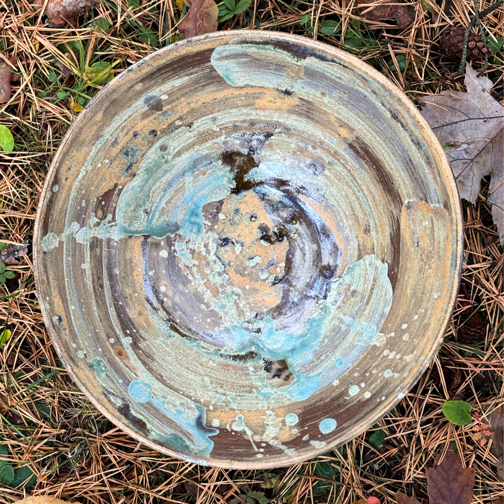 Fruit/Service bowl with copper and matte teal accents