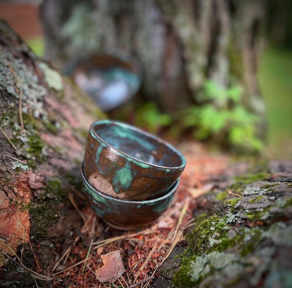Set of tumblers/ramekins with blue-green accents